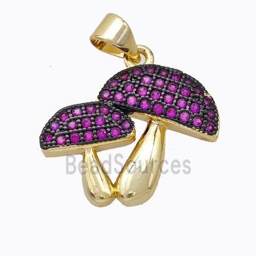 Copper Mushroom Pendant Micropave Zirconia Gold Plated