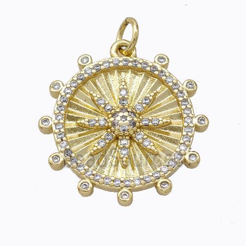 Copper Compass Pendant Micropave Zirconia Circle Gold Plated