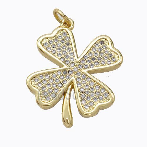 Copper Clover Pendant Micro Pave Zirconia Gold Plated