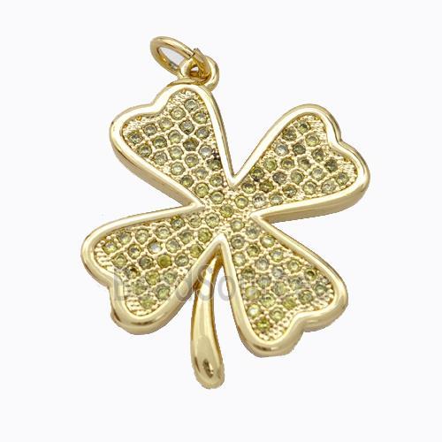 Copper Clover Pendant Micro Pave Zirconia Gold Plated