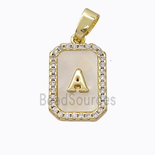 Copper Letter-A Pendant Pave Shell Zirconia Gold Plated