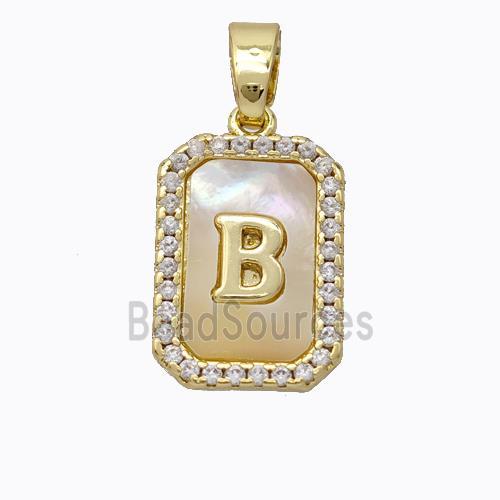 Copper Letter-B Pendant Pave Shell Zirconia Gold Plated