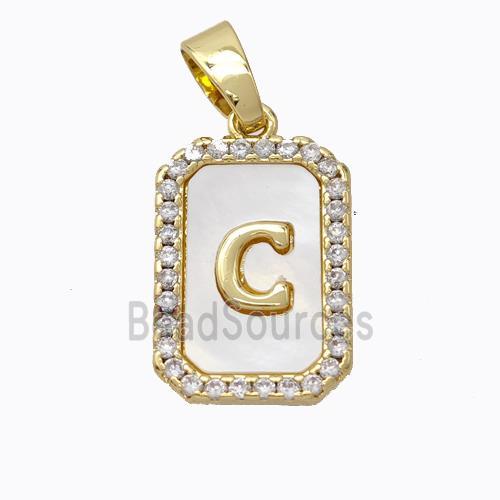 Copper Letter-C Pendant Pave Shell Zirconia Gold Plated