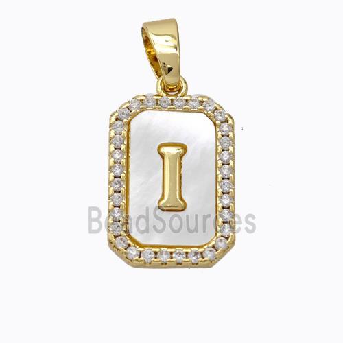 Copper Letter-I Pendant Pave Shell Zirconia Gold Plated