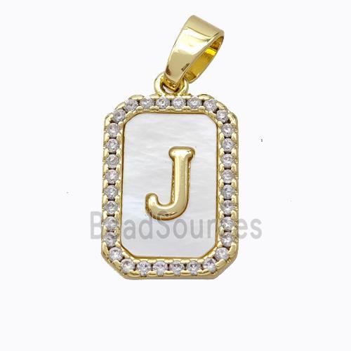 Copper Letter-J Pendant Pave Shell Zirconia Gold Plated