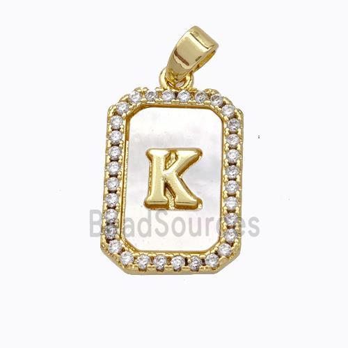 Copper Letter-K Pendant Pave Shell Zirconia Gold Plated