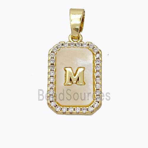 Copper Letter-M Pendant Pave Shell Zirconia Gold Plated