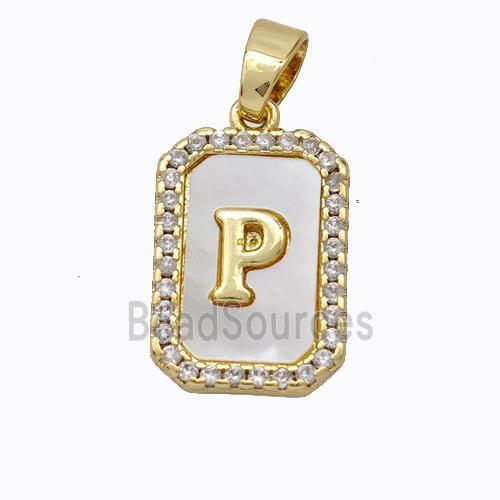 Copper Letter-P Pendant Pave Shell Zirconia Gold Plated