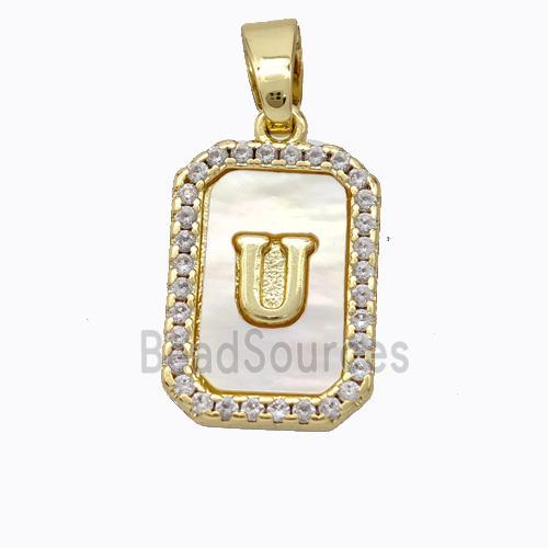 Copper Letter-U Pendant Pave Shell Zirconia Gold Plated