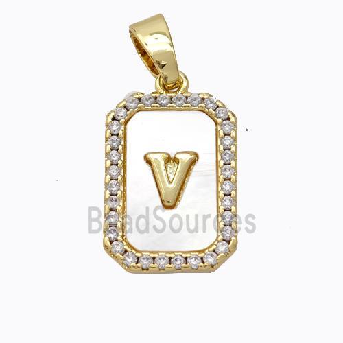 Copper Letter-V Pendant Pave Shell Zirconia Gold Plated