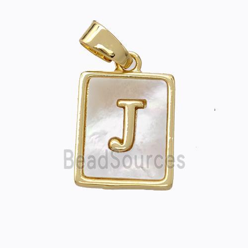 Copper Letter-J Pendant Pave Shell Gold Plated