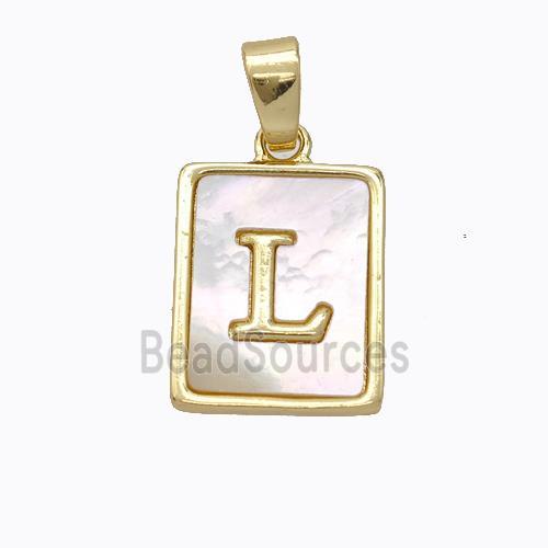 Copper Letter-L Pendant Pave Shell Gold Plated