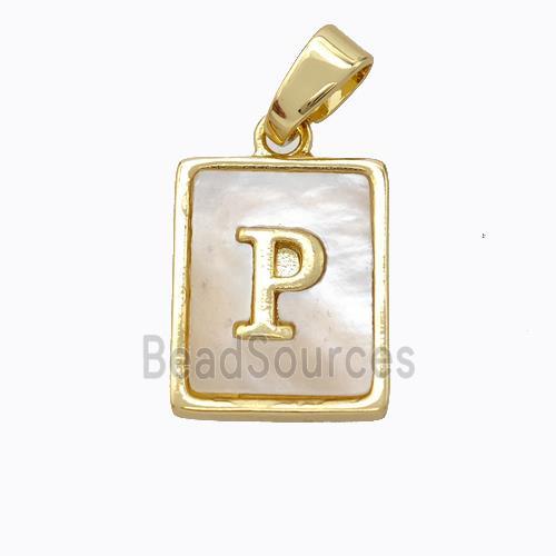 Copper Letter-P Pendant Pave Shell Gold Plated