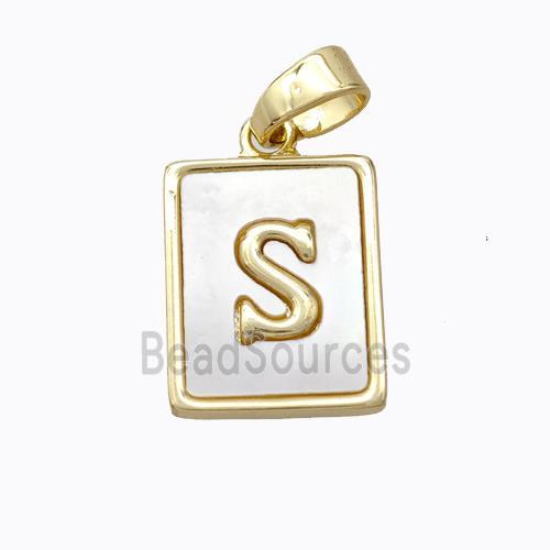 Copper Letter-S Pendant Pave Shell Gold Plated