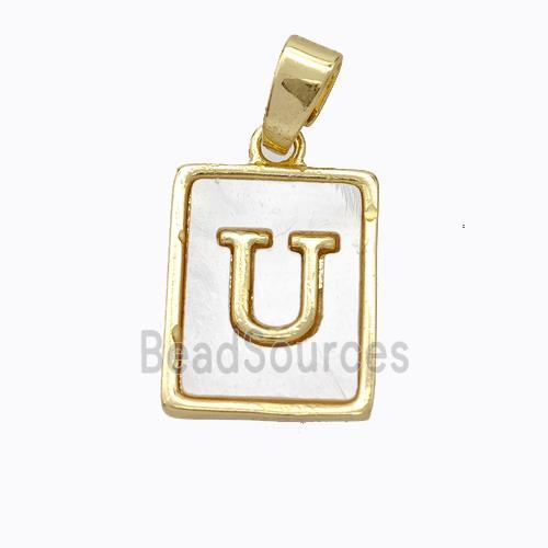 Copper Letter-U Pendant Pave Shell Gold Plated