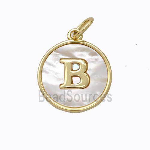 Copper Letter-B Pendant Pave Shell Gold Plated