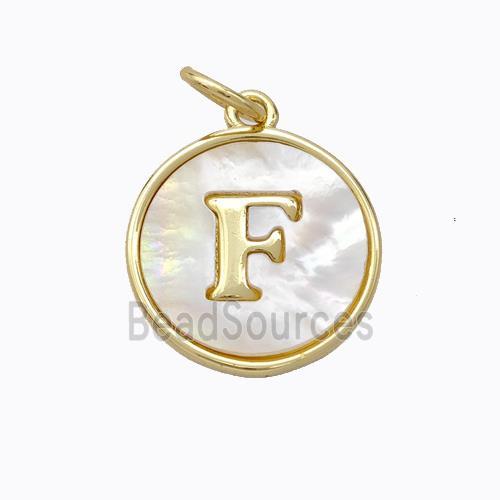 Copper Letter-F Pendant Pave Shell Gold Plated