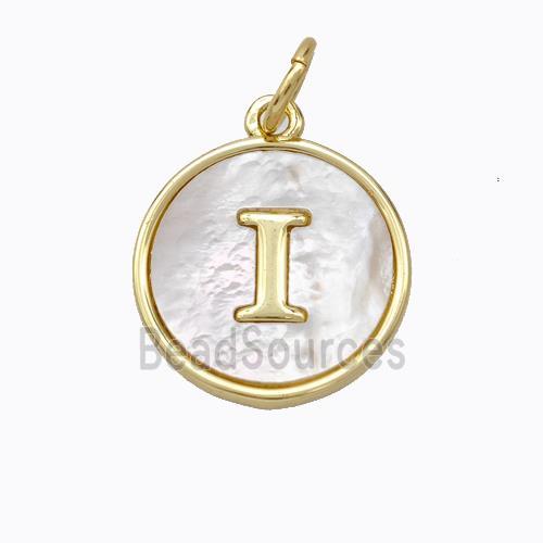 Copper Letter-I Pendant Pave Shell Gold Plated