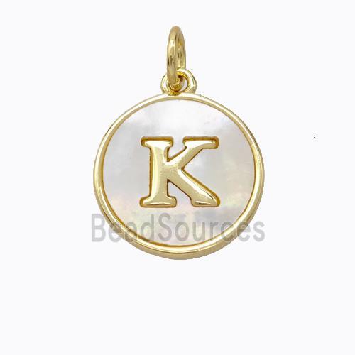 Copper Letter-K Pendant Pave Shell Gold Plated