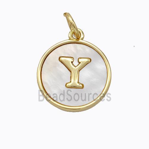 Copper Letter-Y Pendant Pave Shell Gold Plated