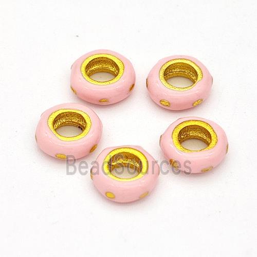 Copper Rondelle Beads Pink Enamel Large Hole Gold Plated