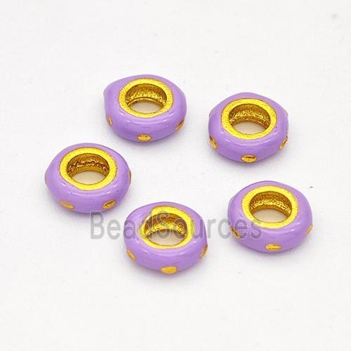 Copper Rondelle Beads Lavender Enamel Large Hole Gold Plated