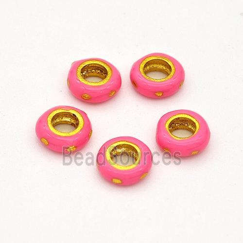 Copper Rondelle Beads Hotpink Enamel Large Hole Gold Plated