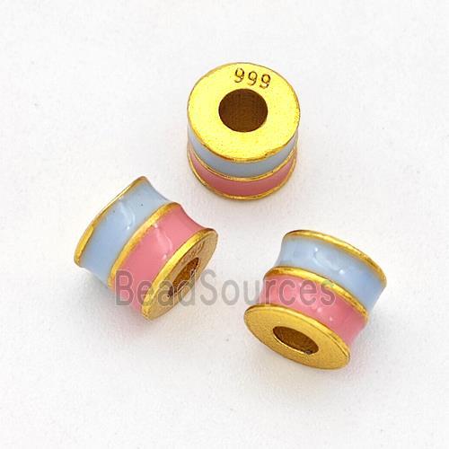 Copper Tube Beads Blue Pink Enamel Large Hole Gold Plated