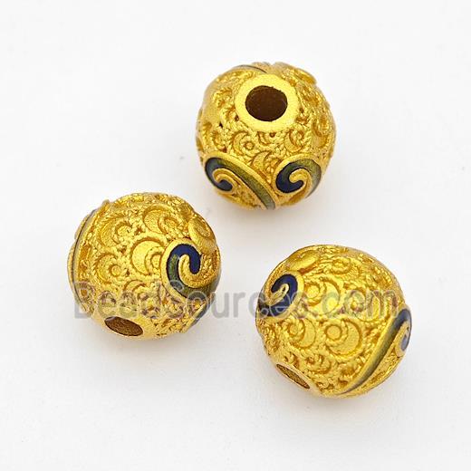 Copper Round Beads Blue Green Painted Gold Plated