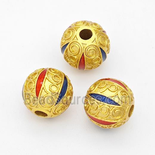 Copper Round Beads Red Blue Painted Gold Plated