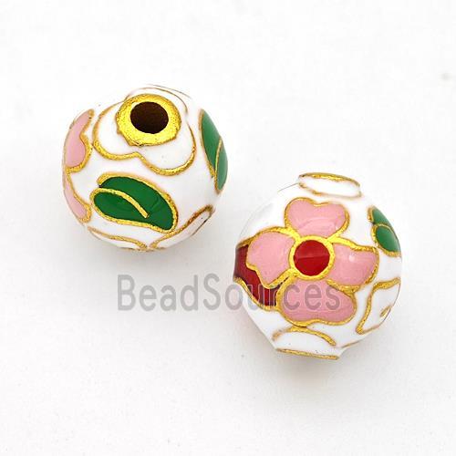 Copper Round Beads Cloisonne Multicolor Flower Gold Plated