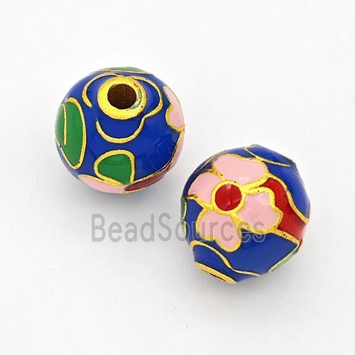 Copper Round Beads Cloisonne Multicolor Flower Gold Plated