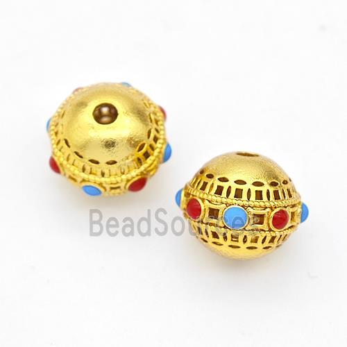 Copper Round Beads Pave Howlite Gold Plated