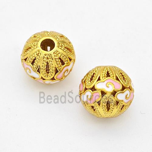 Copper Round Beads Pink Painted Cloud Gold Plated