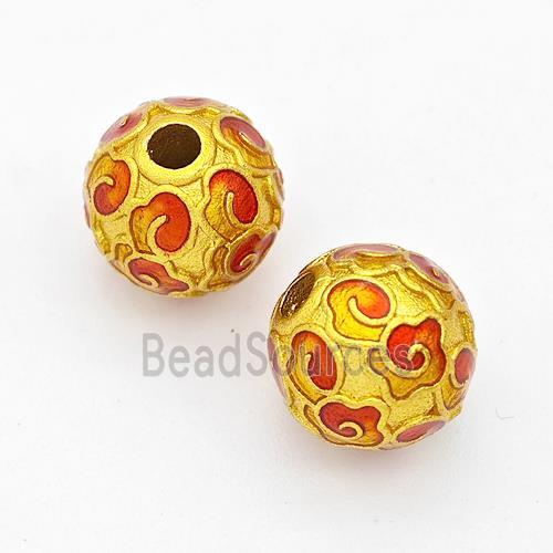 Copper Round Beads Red Painted Gold Plated