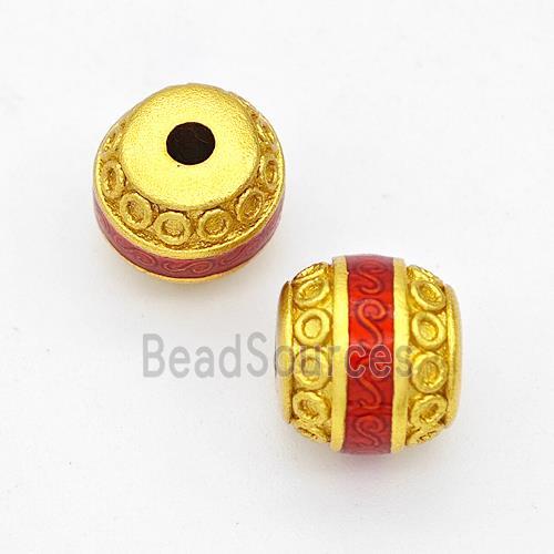 Copper Barrel Beads Red Painted Gold Plated