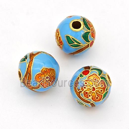 Copper Round Beads Cloisonne Multicolor Flower Gold Plated