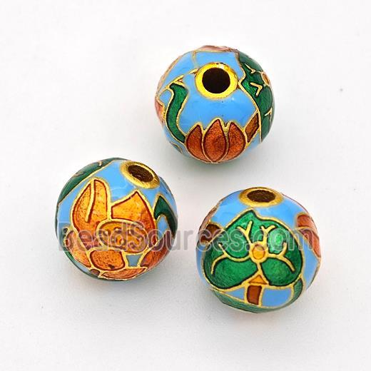 Copper Round Beads Cloisonne Multicolor Flower Gold Plated