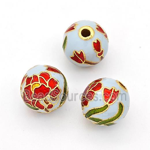 Copper Round Beads Cloisonne Multicolor Flower Gold Plated