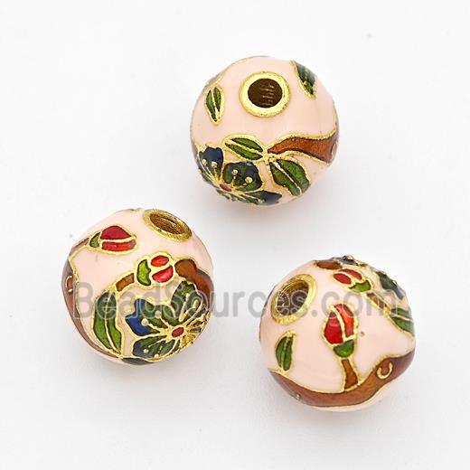 Copper Round Beads Cloisonne Multicolor Flower Gold Plated