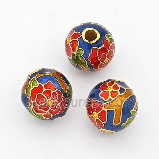 Copper Round Beads Cloisonne Multicolor Flower Gold Plated