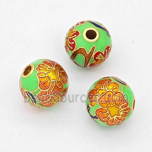 Copper Round Beads Cloisonne Multicolor Flower Gold Plated