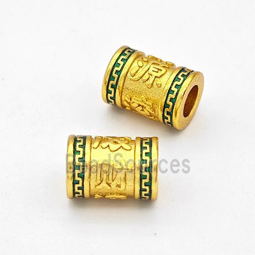 Copper Tube Beads Green Painted Large Hole Gold Plated