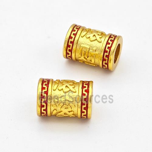 Copper Tube Beads Red Painted Large Hole Gold Plated