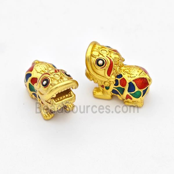 Copper Pixiu Charms Beads Painted Large Hole Gold Plated