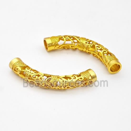 Copper Tube Beads Curving Hollow Large Hole Gold Plated