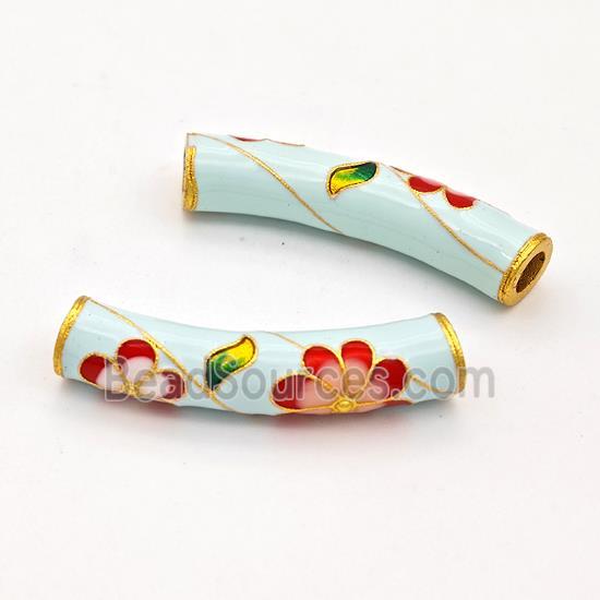 Copper Tube Beads Curving Painted Flower Large Hole Gold Plated