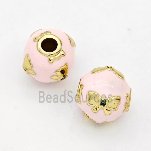 Copper Round Beads Pink Enamel Butterfly Gold Plated