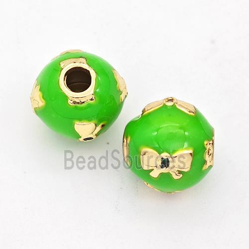 Copper Round Beads Green Enamel Butterfly Gold Plated