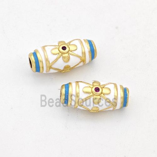 Copper Rice Beads White Enamel Gold Plated